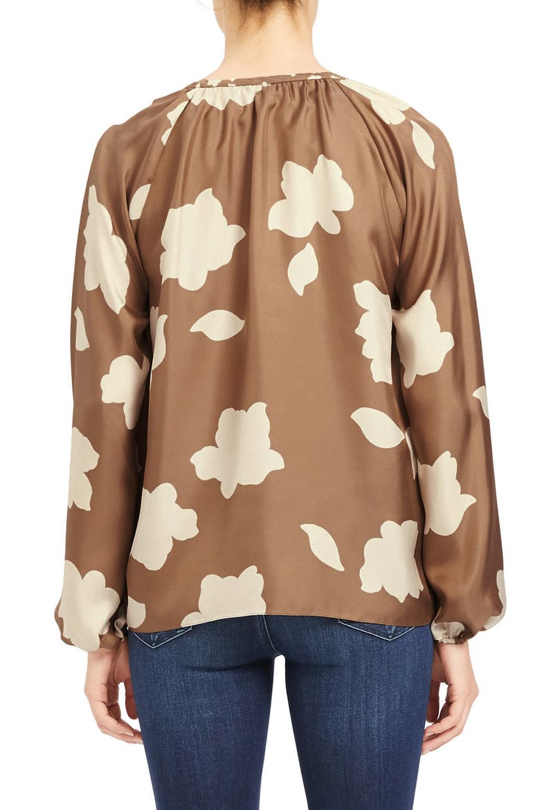 Floral Print Silk Top, Alternate, color, BRIGHT CAMEL