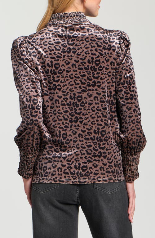 Apny Puff Shoulder Button Front Top In Animal Print