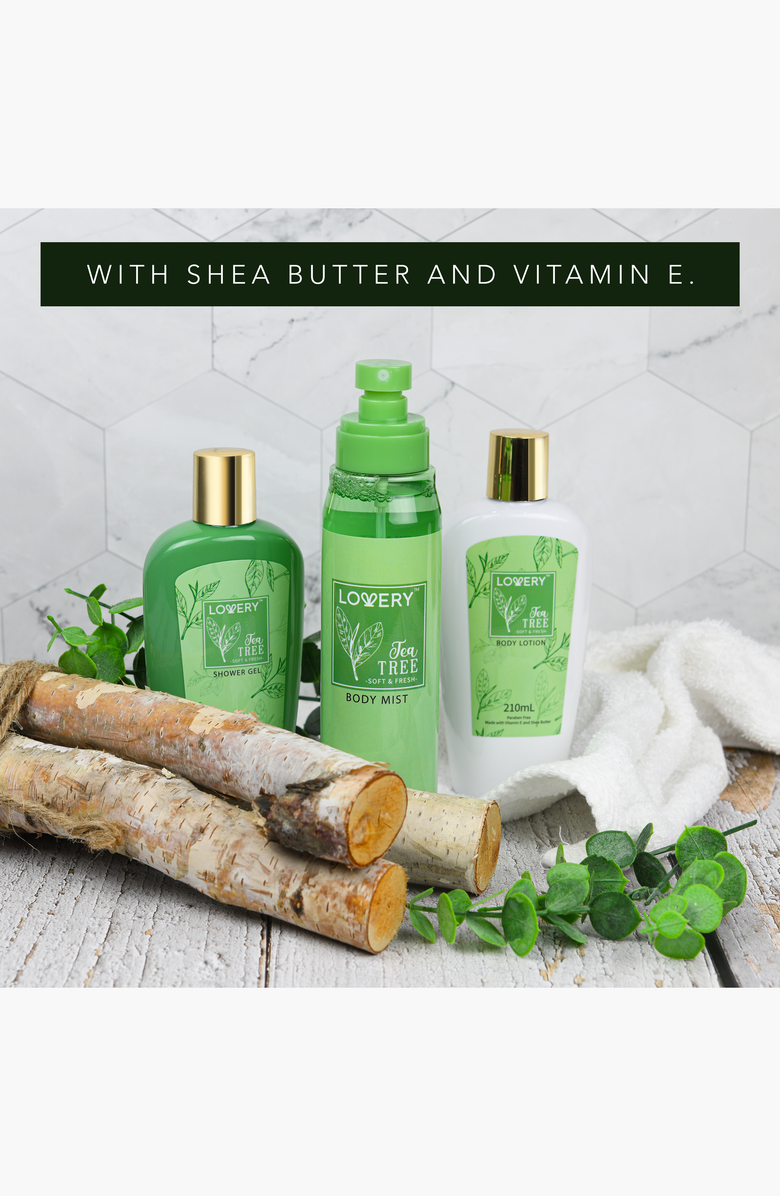 Lovery 3-Piece Tea Tree Body Care Set, Alternate, color, Green / Gold