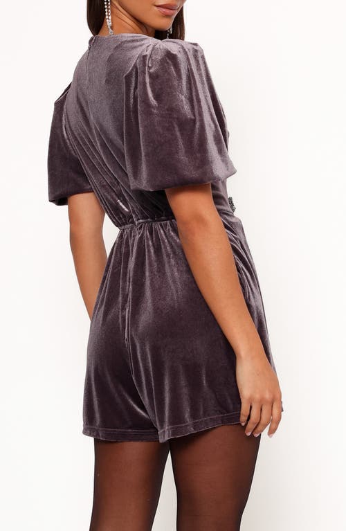 Petal And Pup Petal & Pup Norah Rhinestone Bow Embellished Velveteen Romper In Purple