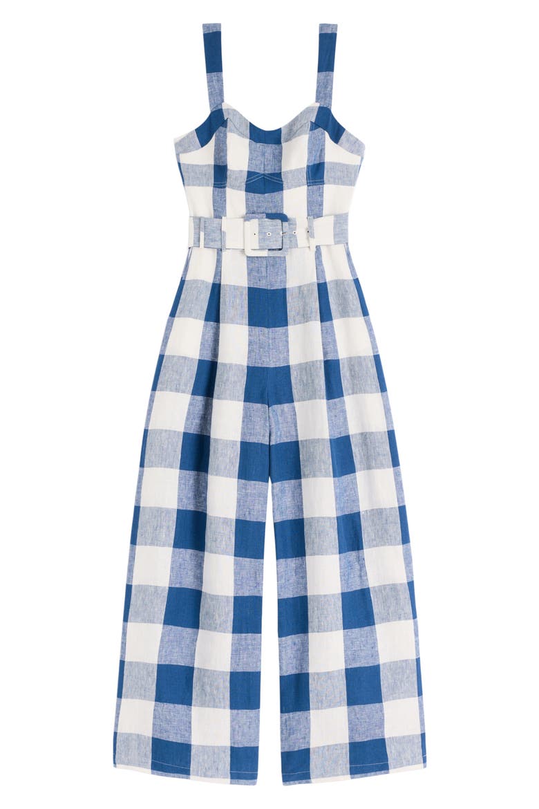 Panelled Bodice Linen Jumpsuit, Alternate, color, DENIM BLUE GINGHAM