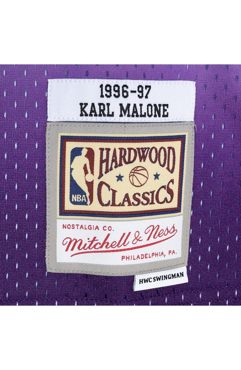 Mitchell & Ness Men's Mitchell & Ness Karl Malone Purple/Turquoise Utah Jazz Hardwood Classics 1996/97 Split Swingman Jersey, Alternate, color, 