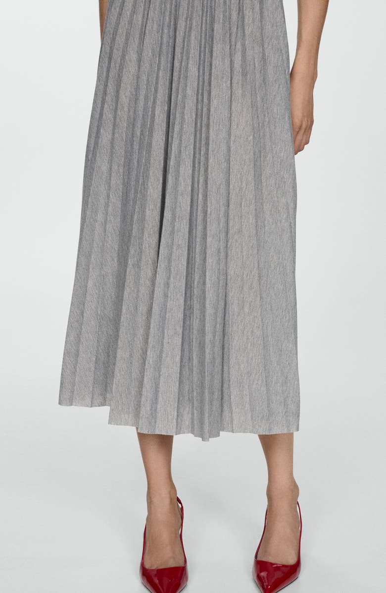 MANGO Pleated Heathered Jersey Midi Dress, Alternate, color, 