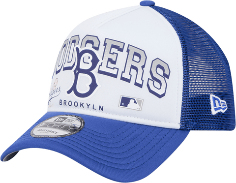 Men's New Era White Los Angeles Dodgers Retro Wordmark 9FORTY A-Frame Trucker Adjustable Hat