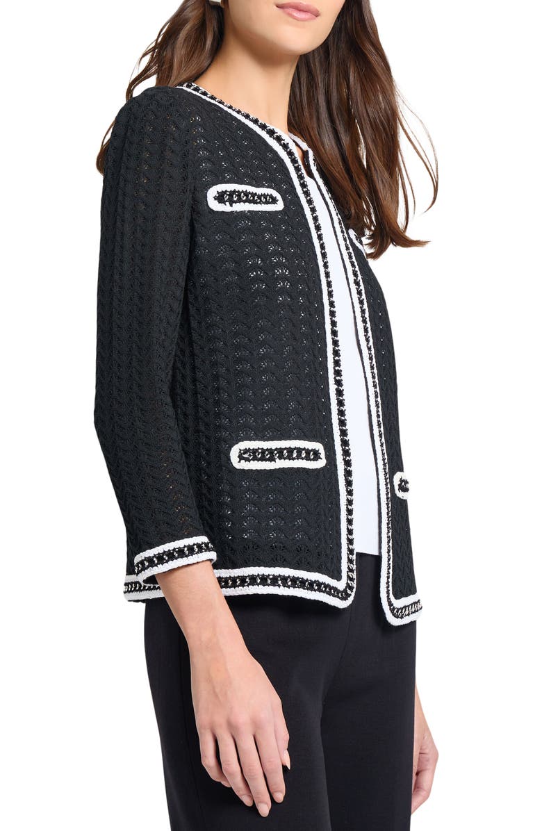 Misook Heritage Chain Trim Pointelle Knit Jacket, Alternate, color, Black/White