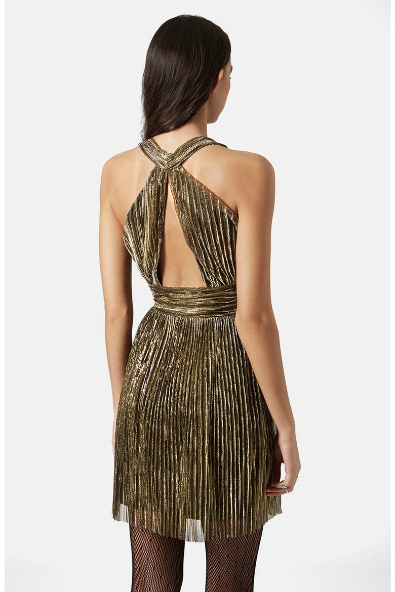Halter Skater Dress, Alternate, color, GOLD