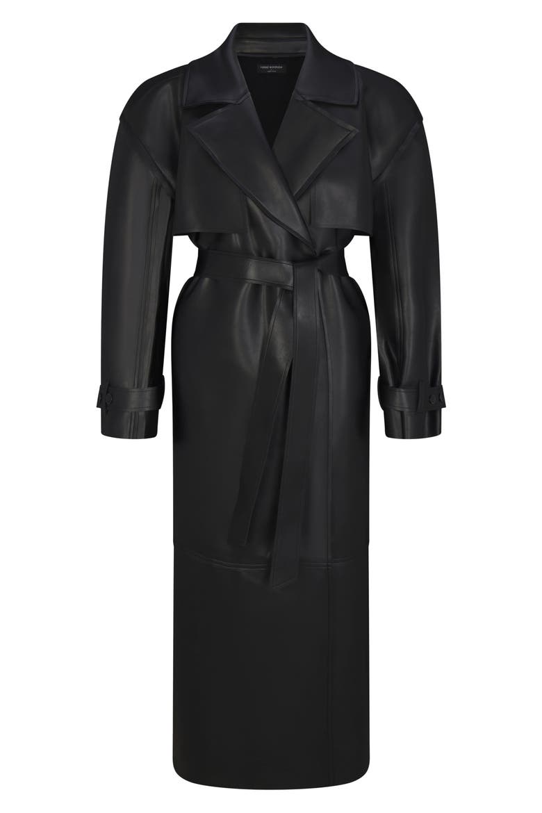 Faux Leather Trench Coat, Alternate, color, BLACK