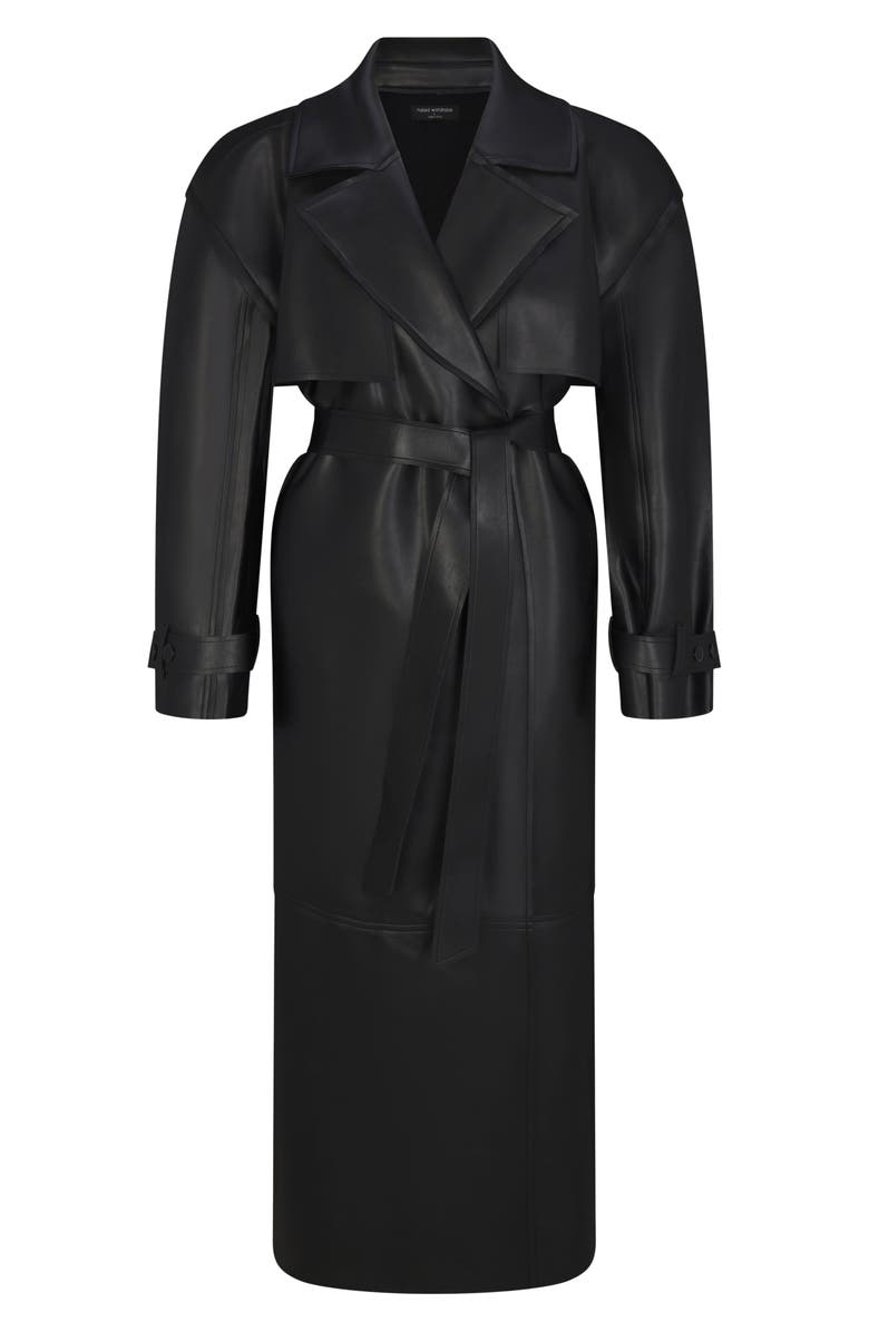 Naked Wardrobe Faux Leather Trench Coat, Alternate, color, Black