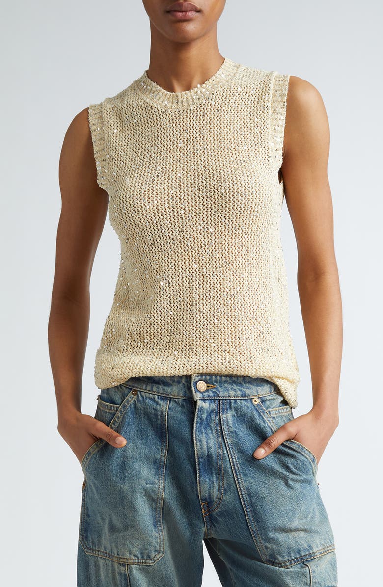 Golden Goose Journey Sequin Sleeveless Sweater, Main, color, Heritage White