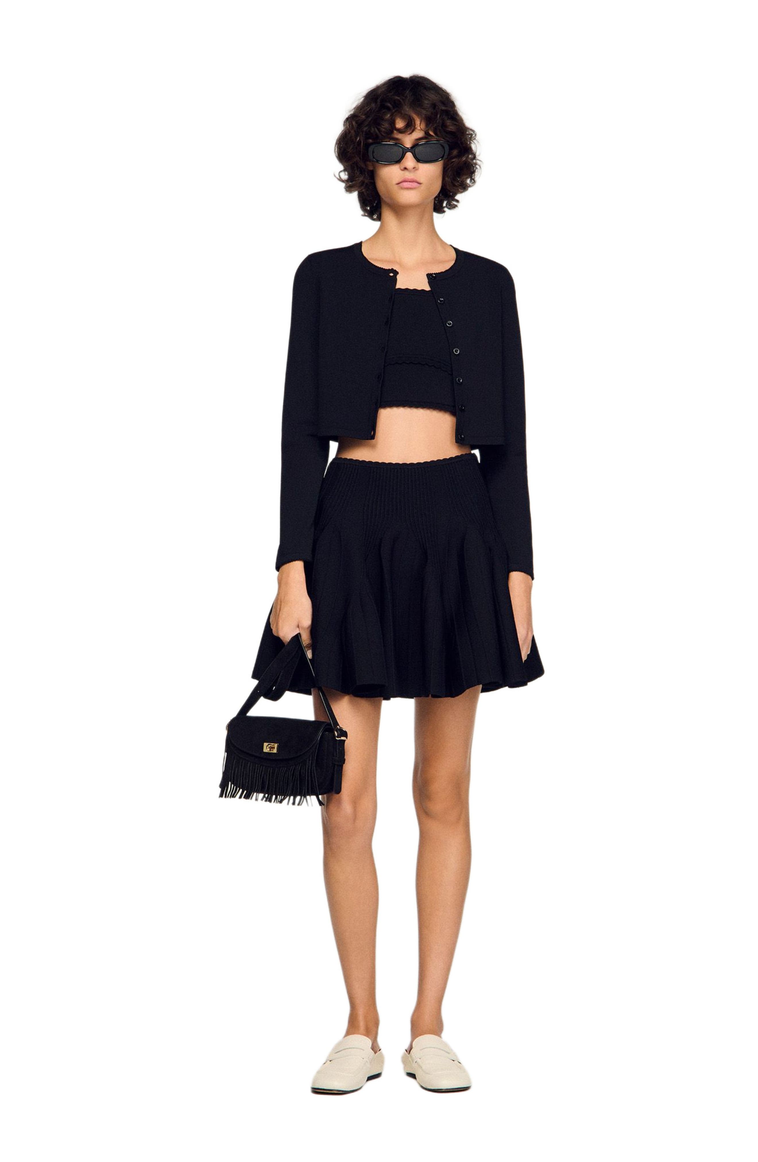 SANDRO Mini Mambo suede bag, Alternate, color, Black