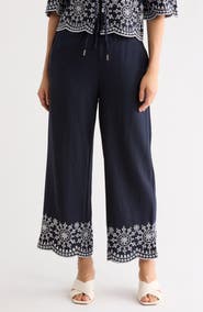 Ellen Tracy Embroidered Hem Crop Pants