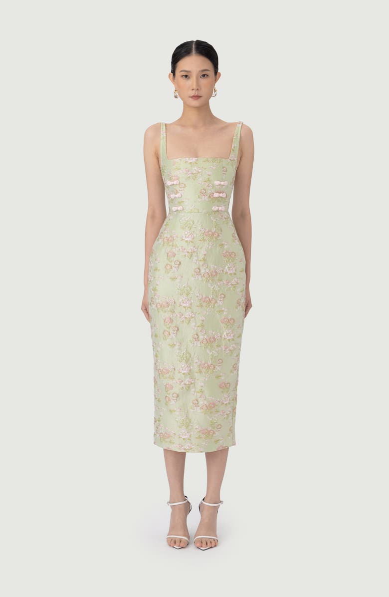 SAU LEE Alice Floral Brocade Bow Detail Cocktail Dress, Alternate, color, Pastel Pistachio