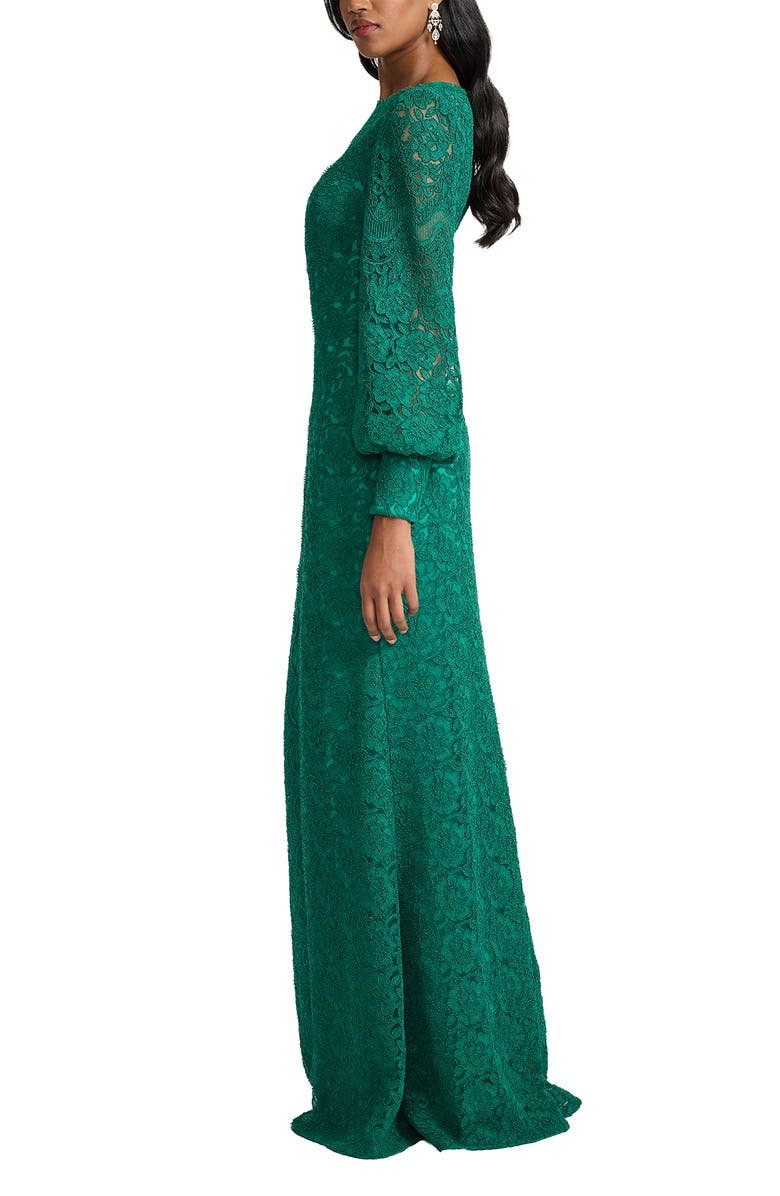 Tadashi Shoji Long sleeve Corded Lace Gown, Alternate, color, Emerald