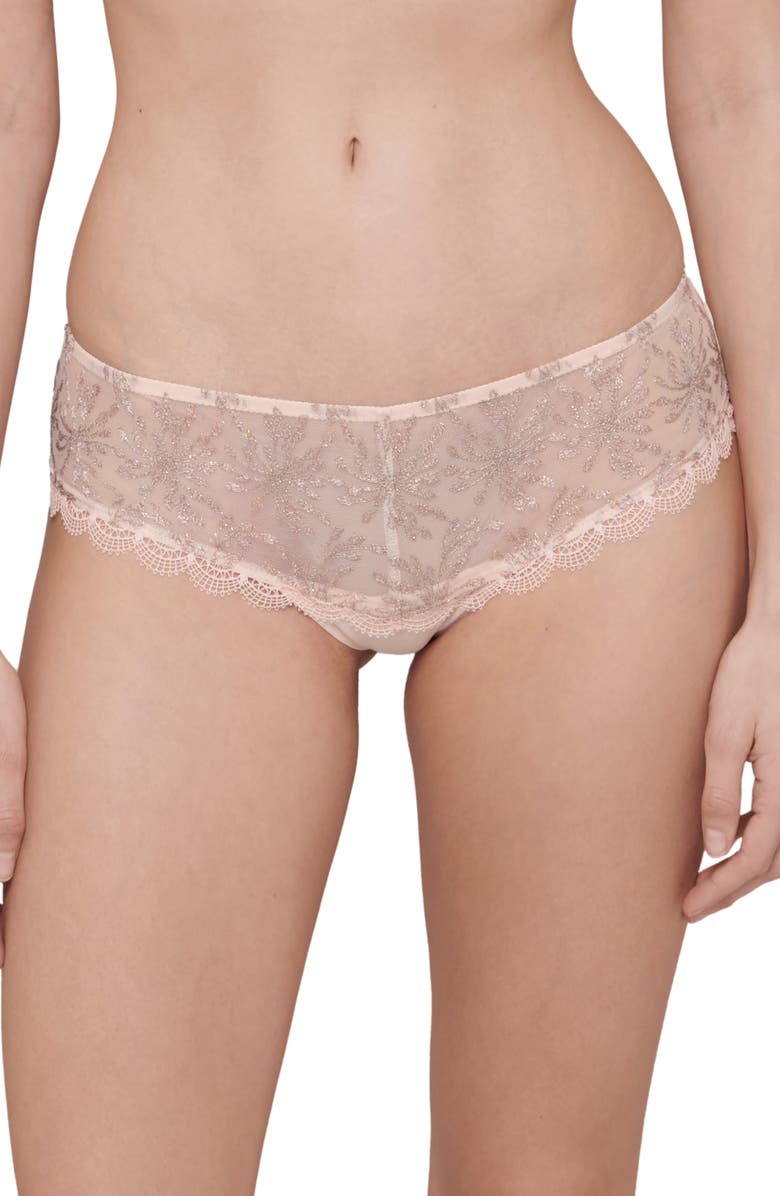 Simone Perele Singuliere Metallic Embroidered Lace Trim Boyshorts, Main, color, 