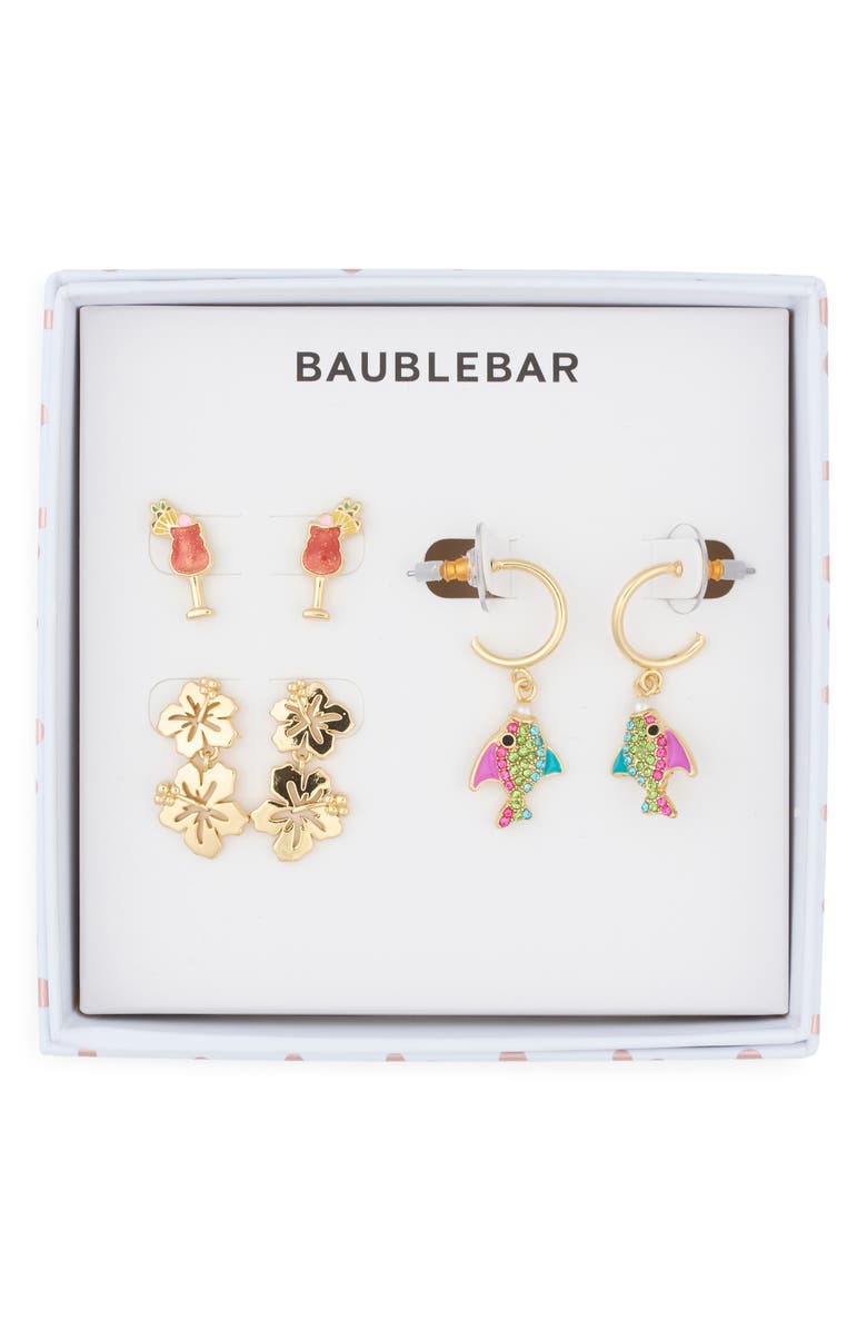 BaubleBar Paradise Found Set of 3 Stud & Drop Earrings, Main, color, Multi