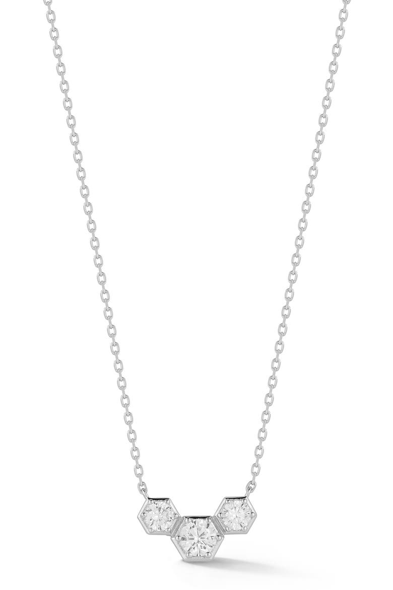 Hexagon Cubic Zirconia Pendant Necklace, Main, color, SILVER