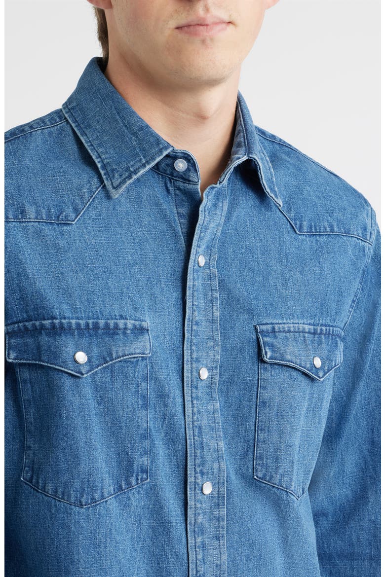 Cotton Denim Western Shirt, Alternate, color, LIGHT INDIGO