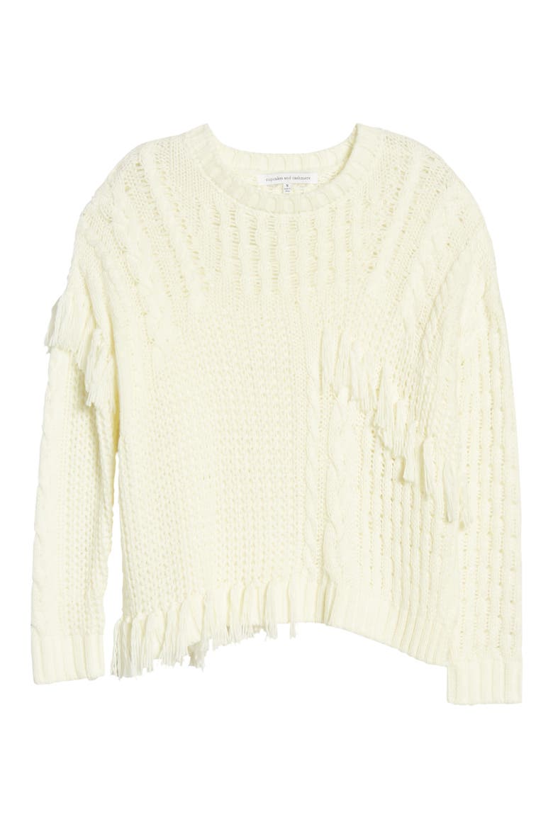 Romy Asymmetrical Cable Knit Sweater, Alternate, color, IVORY