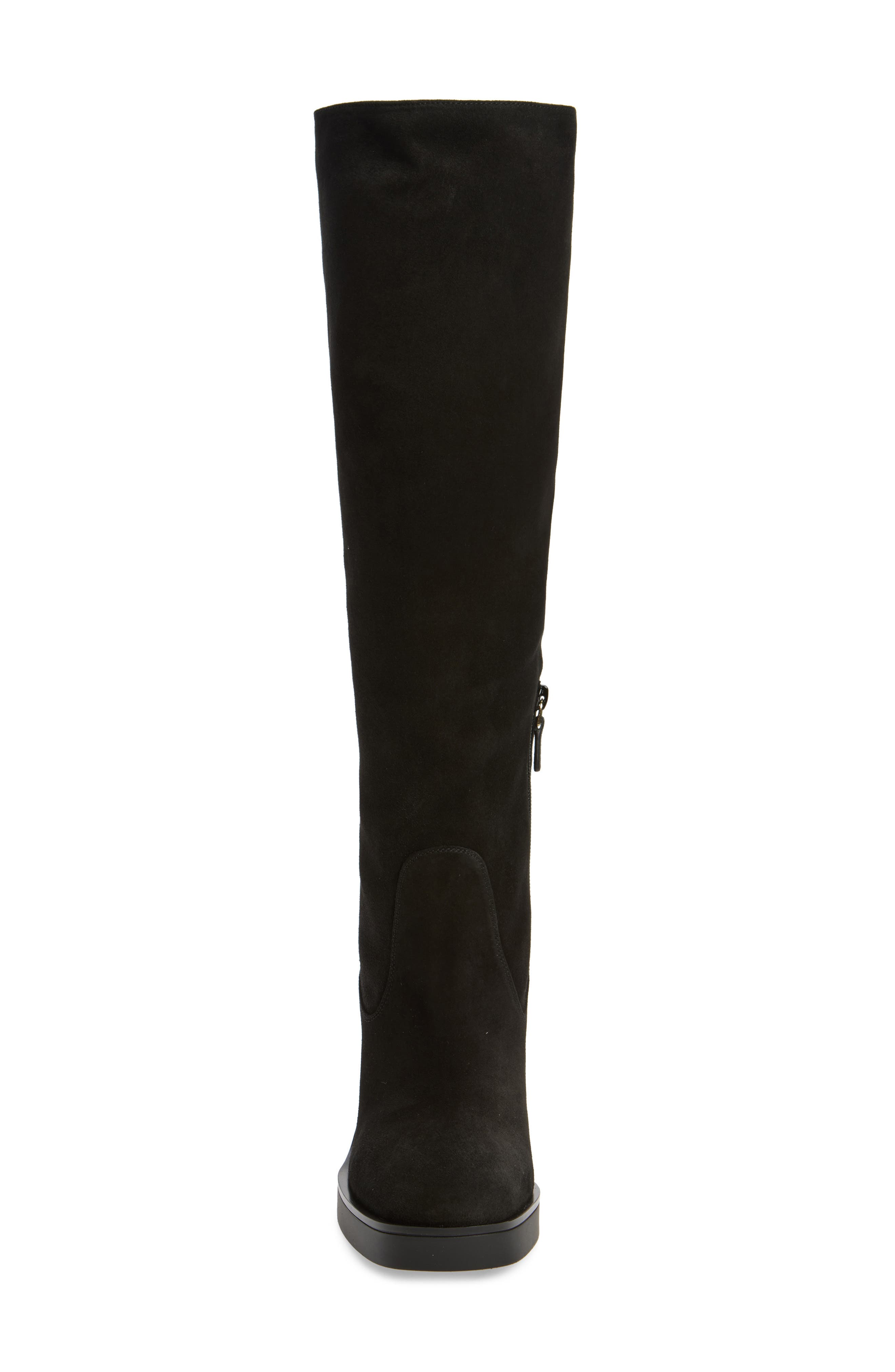 Stuart Weitzman Bethenny Block Heel Tall Boot, Alternate, color, Black Sport Suede