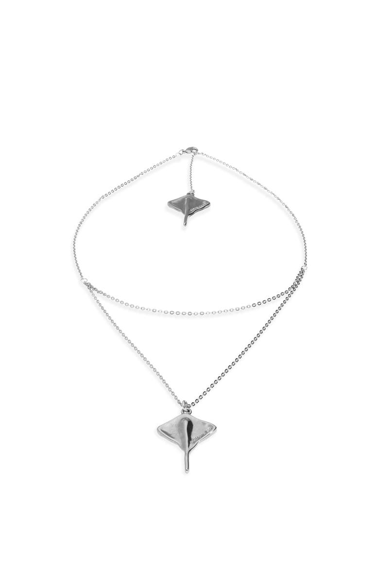 Sterling Silver Plated Short Double Chain Pendant with Manta Ray, Alternate, color, Silver