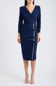 Chiara Boni La Petite Robe Rhinestone Detail Long Sleeve Cocktail Sheath Dress