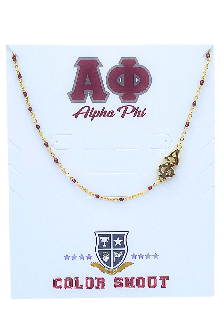 Alpha Phi Greek Letter Side Set Necklace, Main, color, Yellow Gold