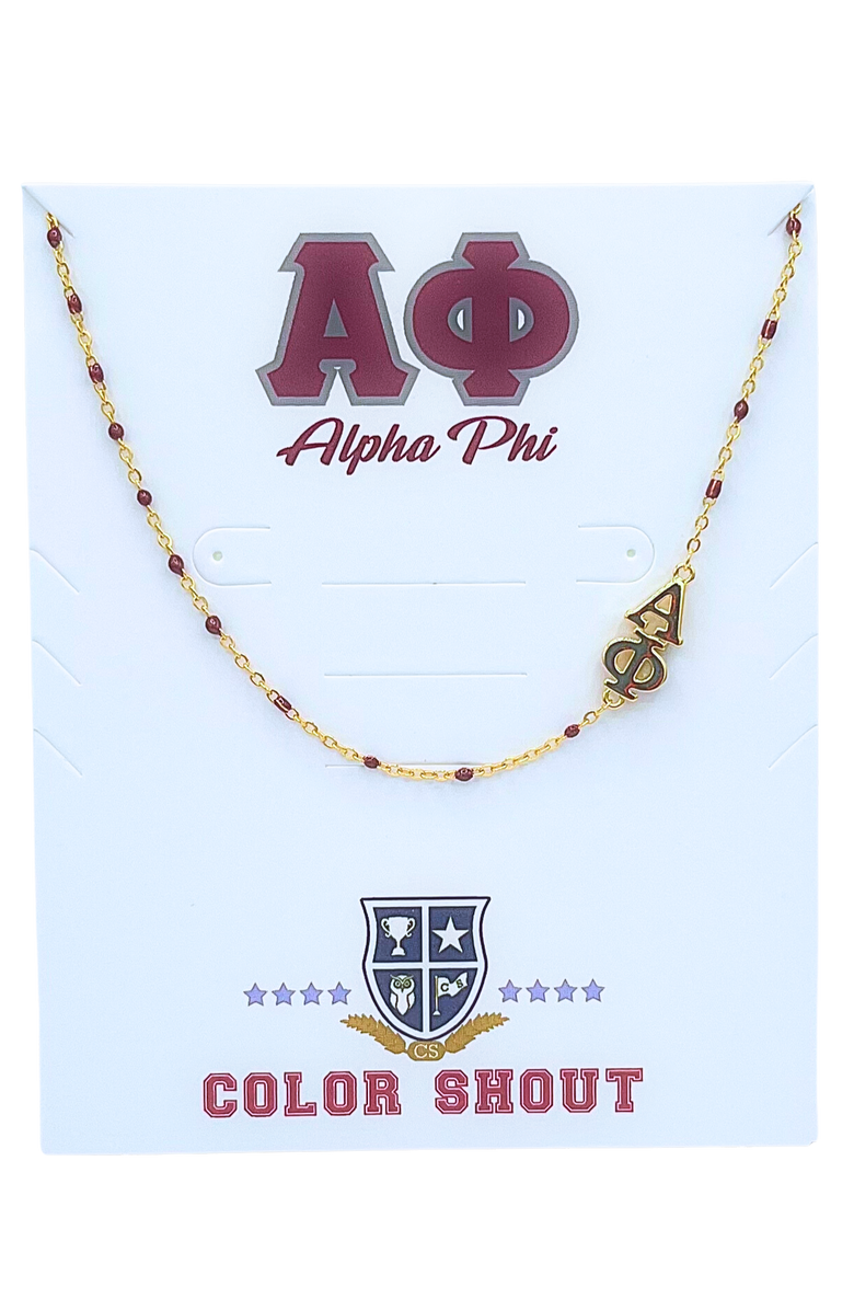 Color Shout Alpha Phi Greek Letter Side Set Necklace, Main, color, Yellow Gold