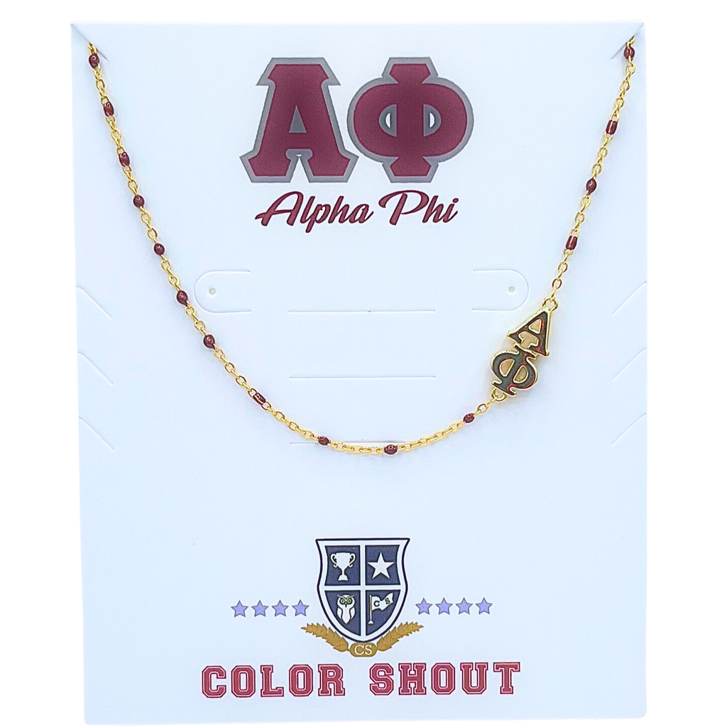 Color Shout Alpha Phi Greek Letter Side Set Necklace In Gold