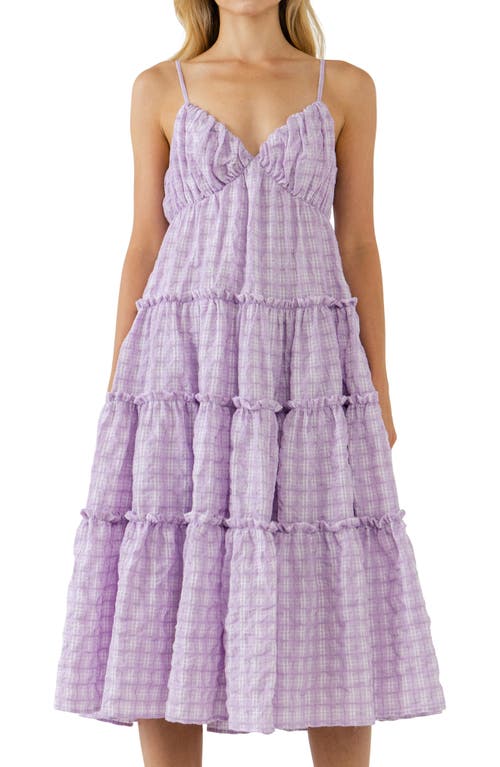 Free The Roses Check Print Cotton Midi Dress In Lilac