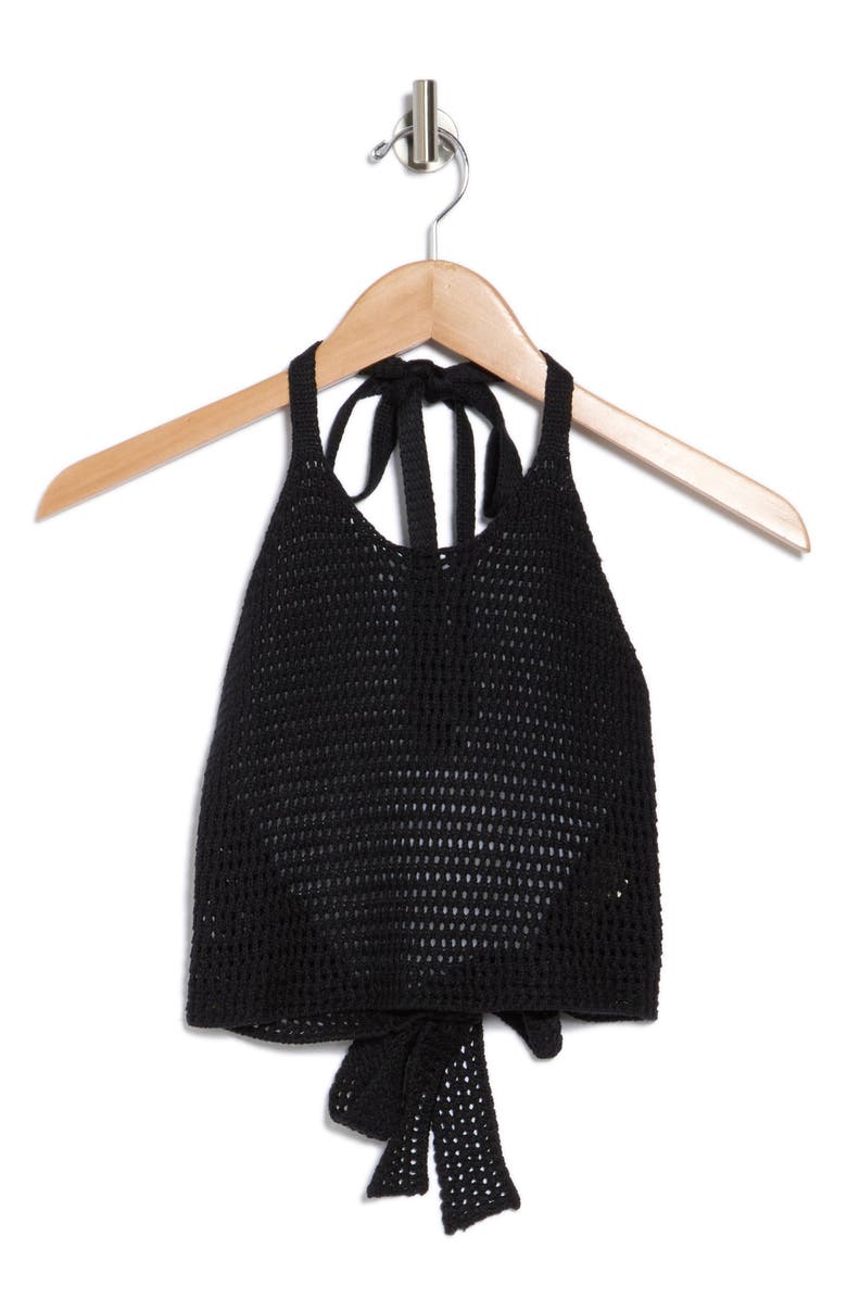 Elan Open Stitch Halter Crop Cover-Up Top, Alternate, color, Black