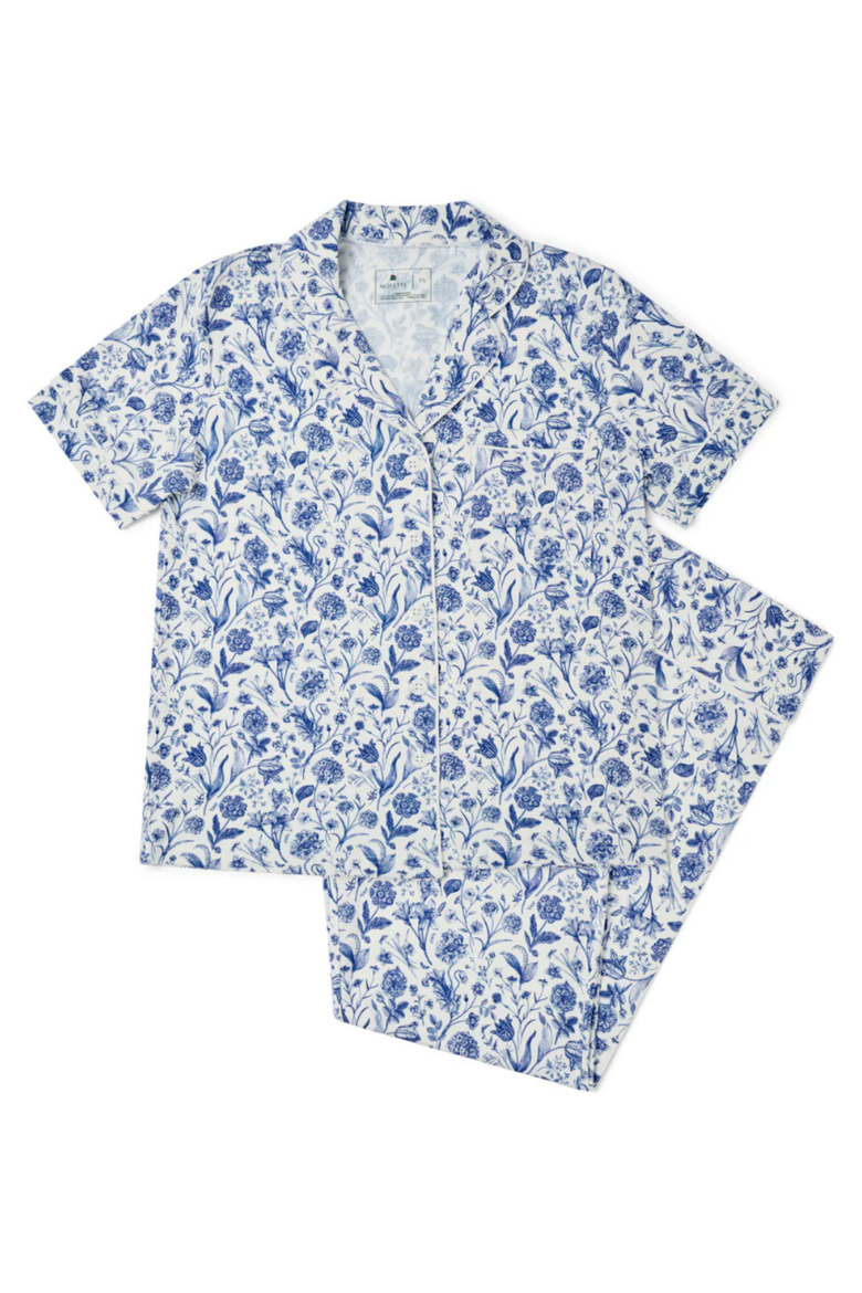 Women's Short Sleeve and Long Pants Pajama Set, Alternate, color, Porcelain Vine