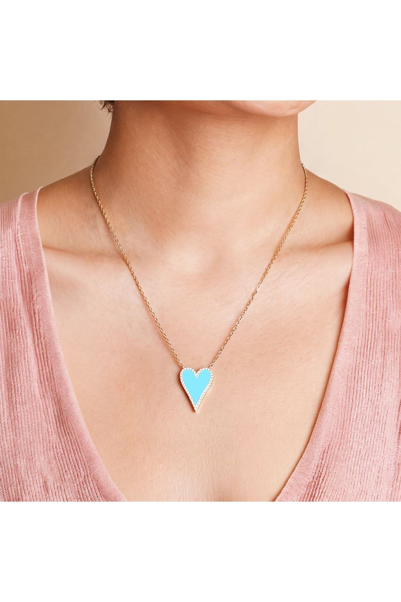 Elongated Turquoise CZ Halo Heart Necklace, Alternate, color, Turquoise