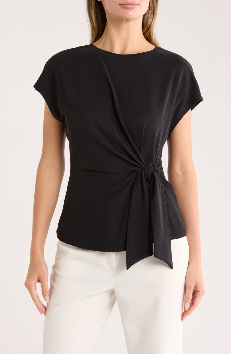 NORDSTROM RACK Short Sleeve Tie Detail Top, Main, color, Black
