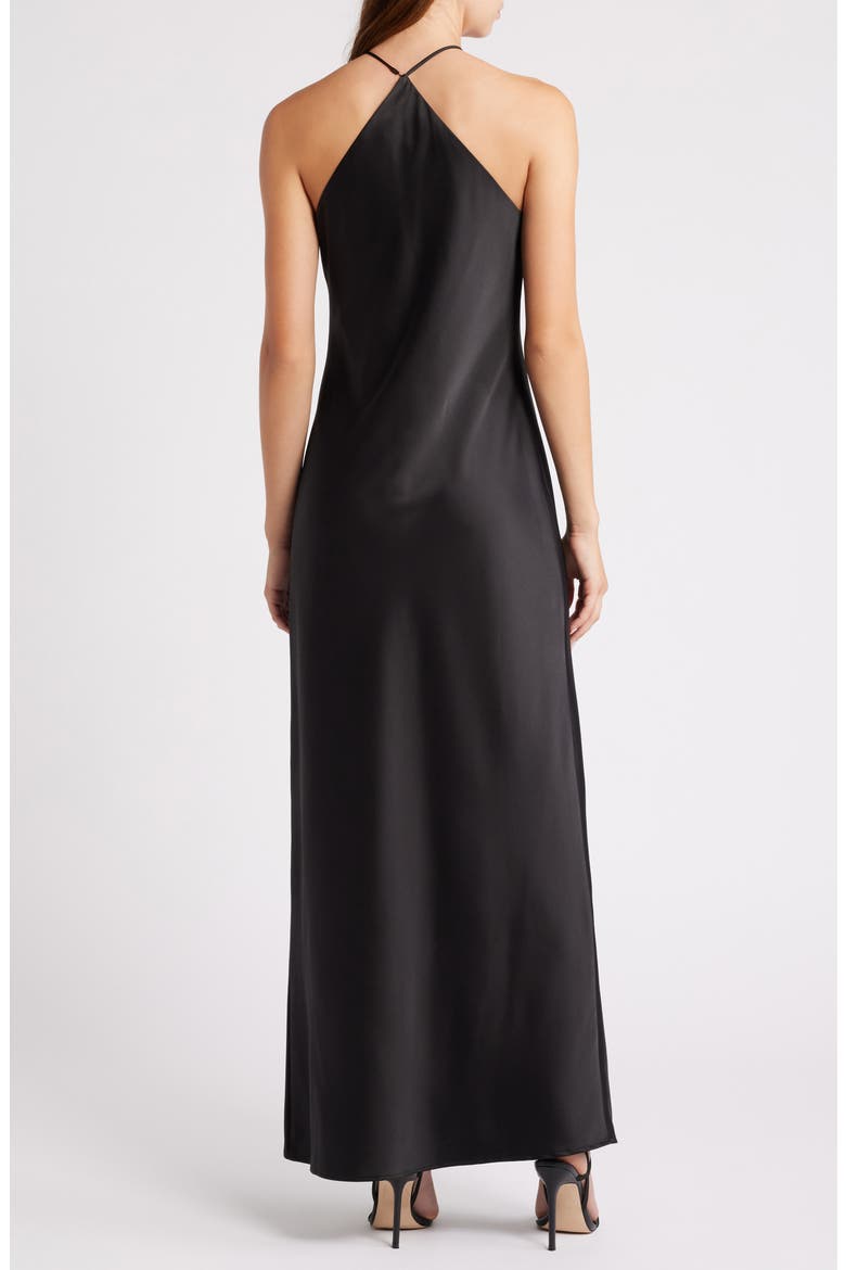 Araceli Halter Strap Satin Slipdress, Alternate, color, BLACK
