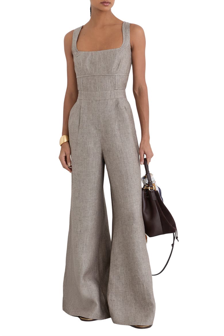 Flora Wide Leg Linen Romper, Main, color, NEUTRAL