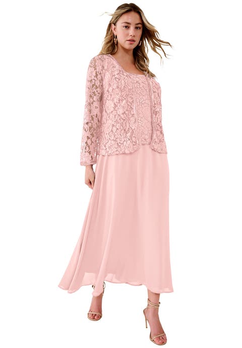 Plus-Size 2 Piece Long Sleeve Embellished Lace Jacket And Full Gown (Plus)