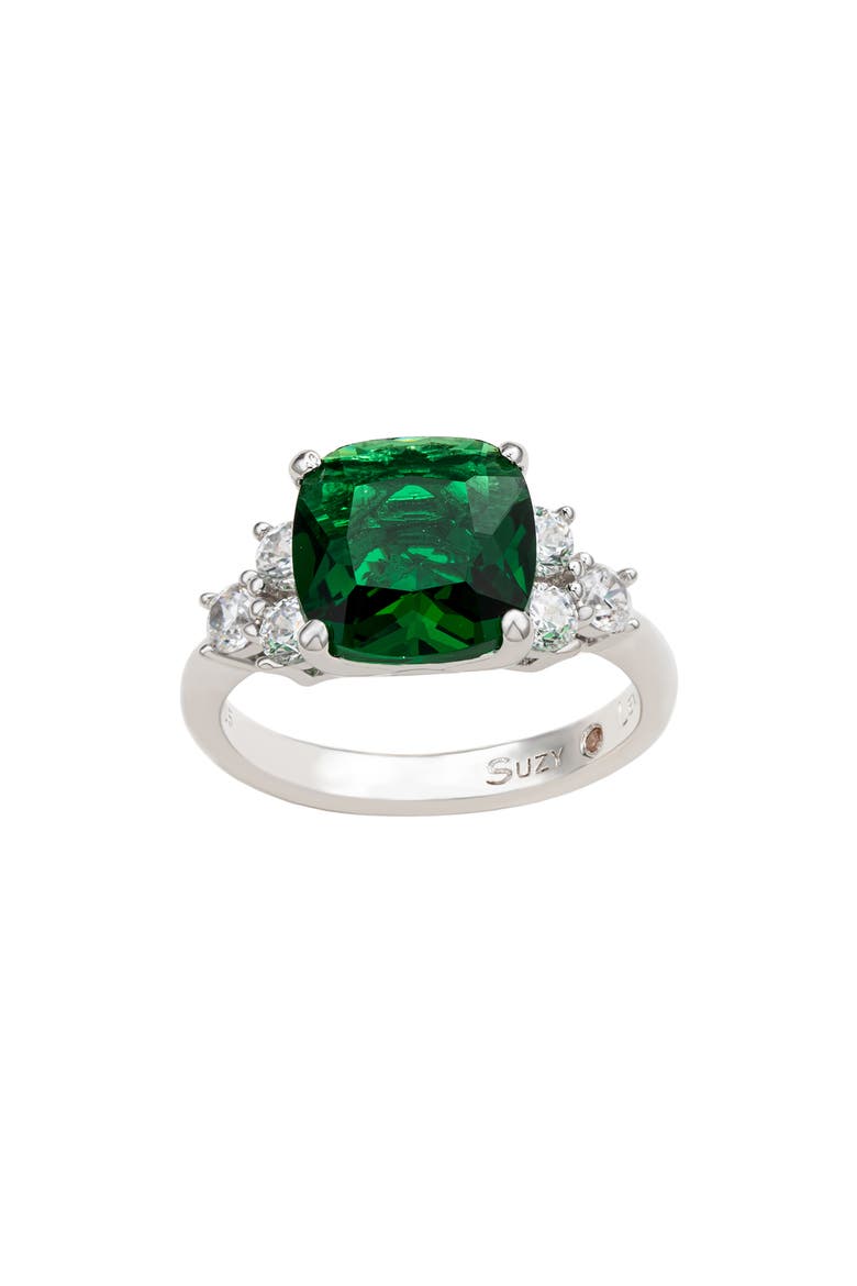Cushion Cut Cubic Zirconia Engagement Ring, Alternate, color, GREEN