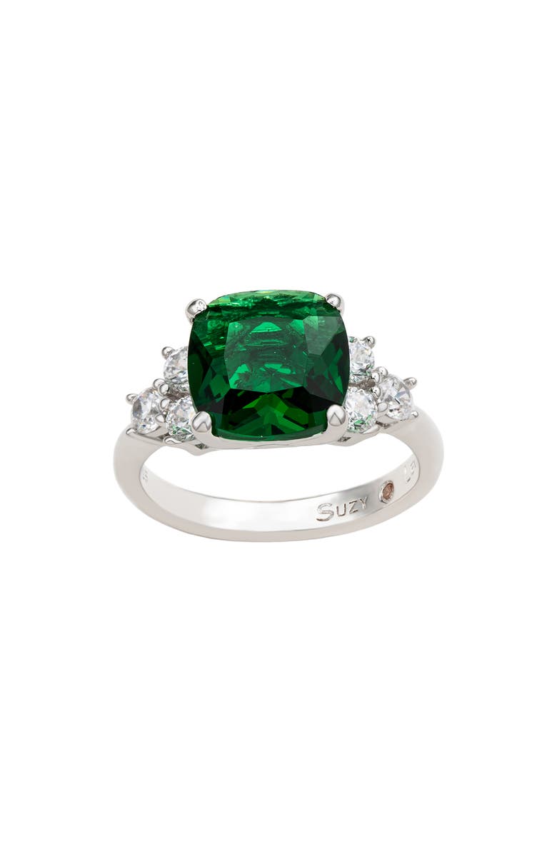 SUZY LEVIAN Cushion Cut Cubic Zirconia Engagement Ring, Alternate, color, Green
