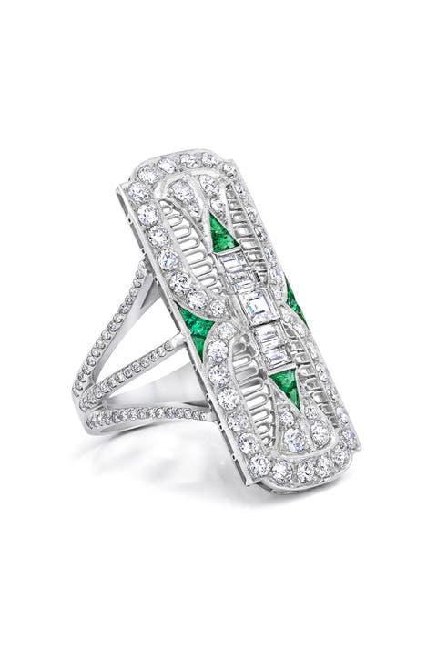 Filigree Diamond & Emerald Dinner Ring