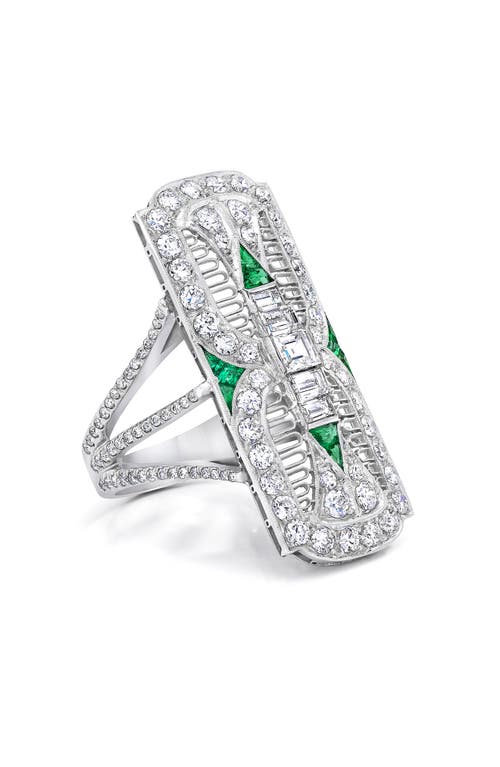 Mindi Mond Filigree Diamond & Emerald Dinner Ring In Platinum/diamond/emerald