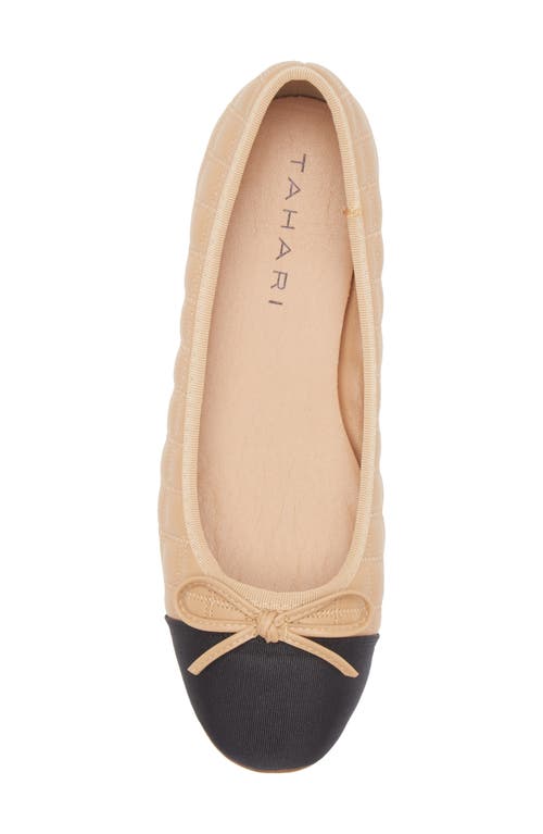 T Tahari Chateau Cap Toe Quilted Flat In Camel/black