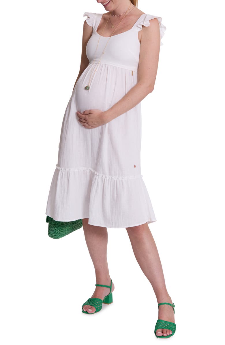 Cache Coeur Melody Organic Cotton Gauze Maternity/Nursing Midi Dress, Alternate, color, White