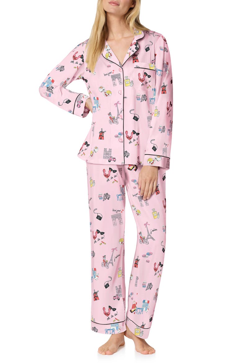 Print Stretch Cotton Pajamas, Main, color, JADORE PARIS