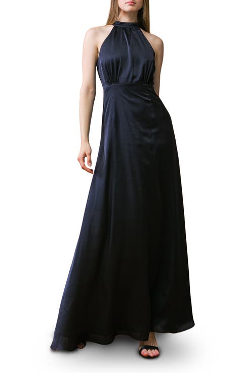 Tie Neck Satin Maxi Dress