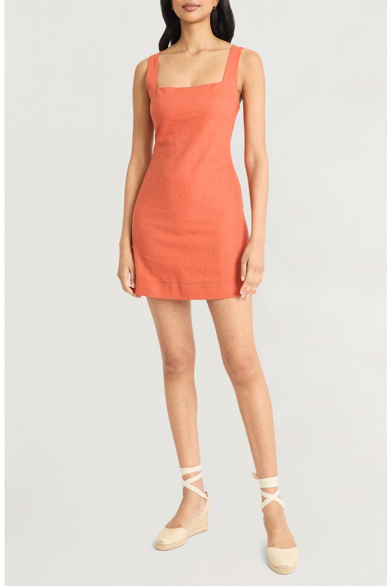Square Neck Linen Blend Minidress, Main, color, BRUSCHETTA