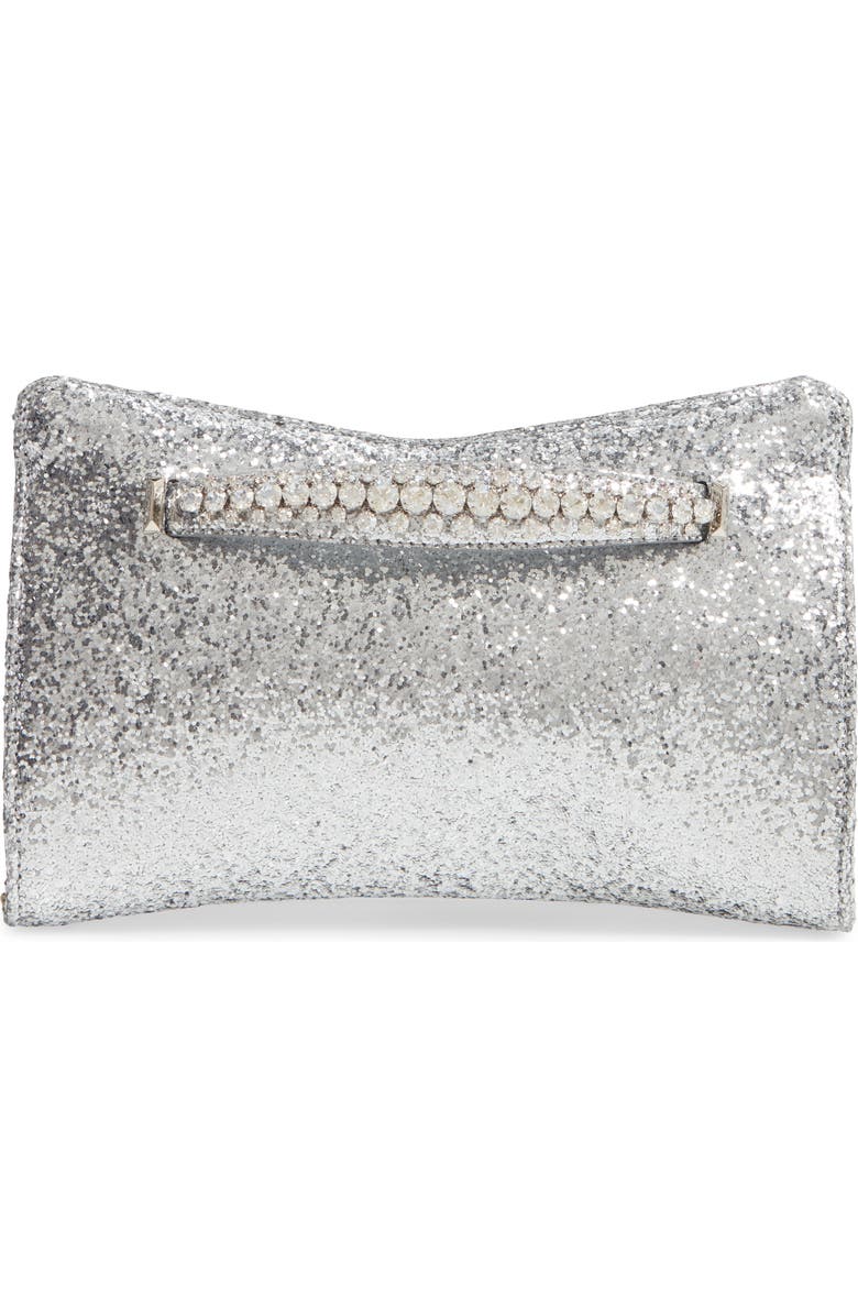 Jimmy Choo Galactica Glitter Clutch with Crystal Bracelet Handle, Main, color,