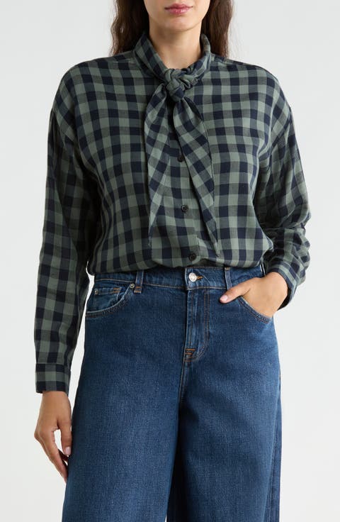 Tie Neck Button-Up Top
