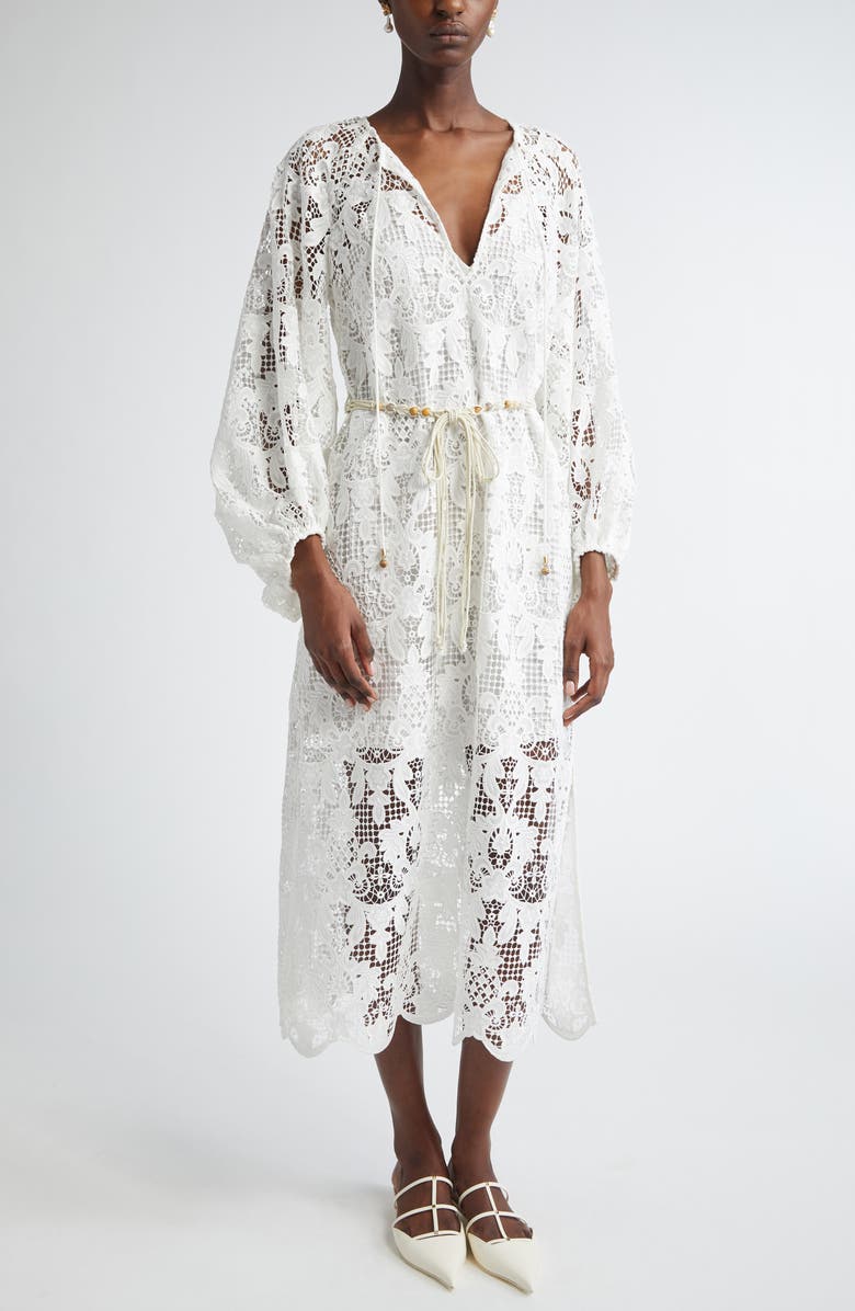 Zimmermann Coro Long Sleeve Guipure Lace Dress, Main, color, Ivory