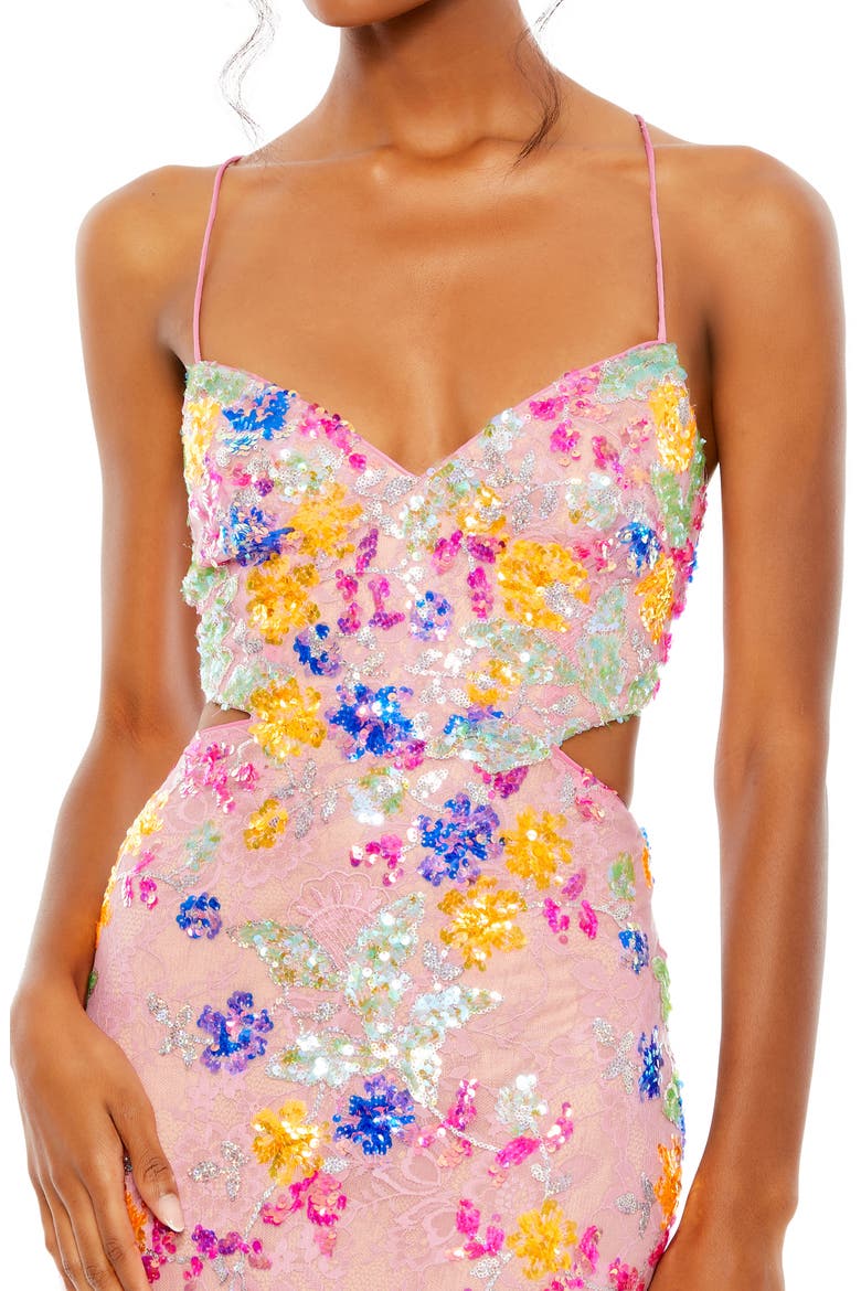 Embellished Lace Strappy Column Gown, Alternate, color, PINK MULTI