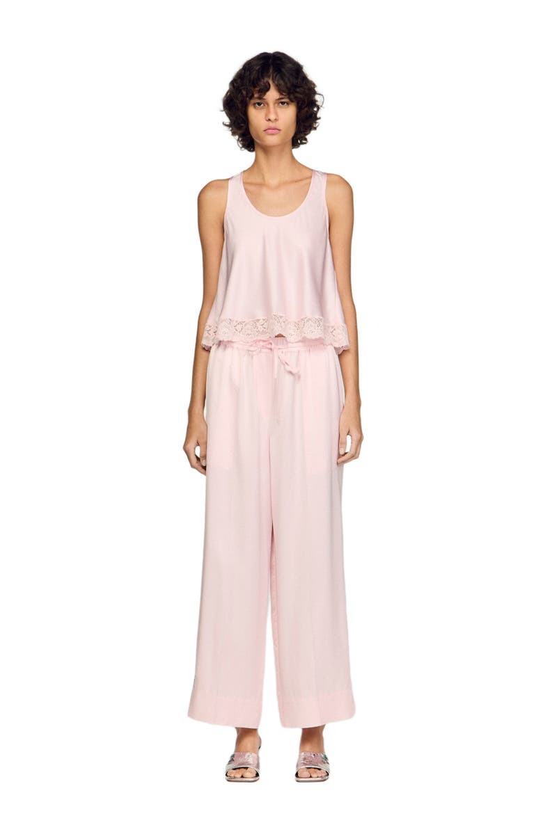 SANDRO Satin top with lace, Alternate, color, Light Pink